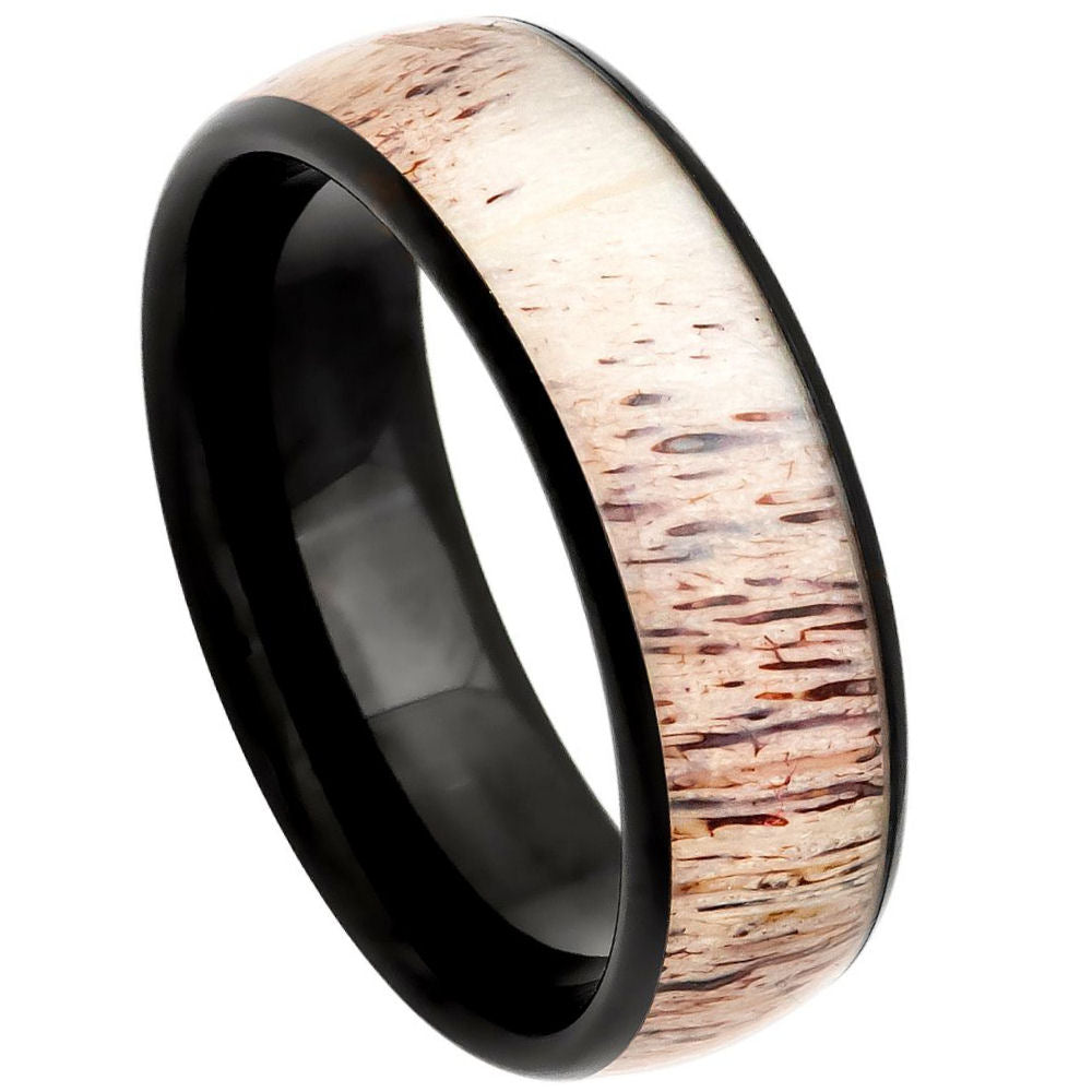 835-8mm Domed Black IP Plated Real Deer Antler Inlay