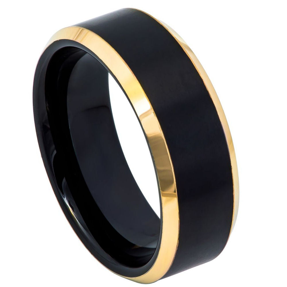 852-8mm Black & Yellow Gold IP Brushed Center Beveled Edge
