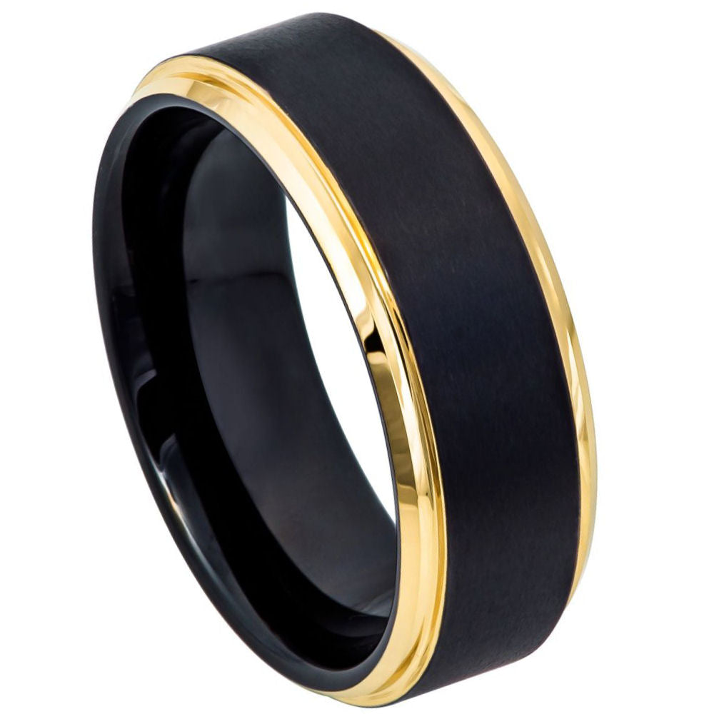 854-8mm Black & Yellow Gold IP Brushed Center Step Edge