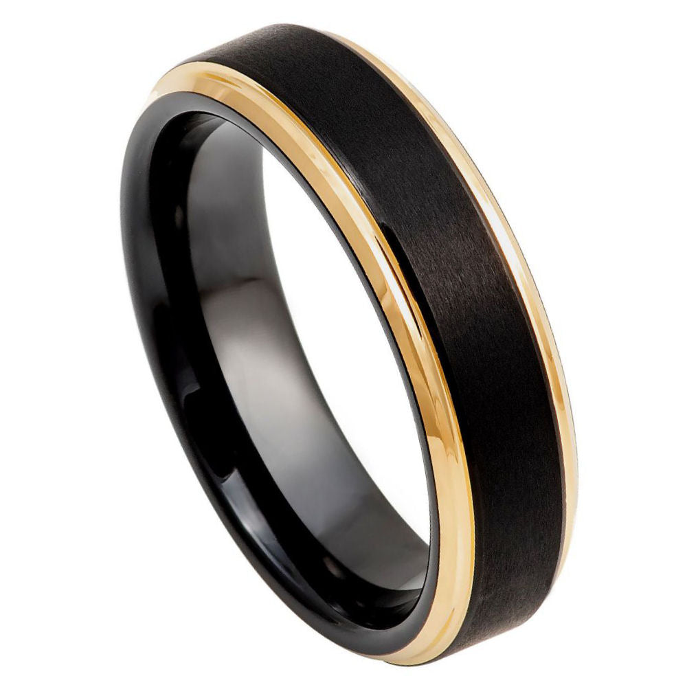 868-6mm Black & Yellow Gold IP Brushed Center Step Edge