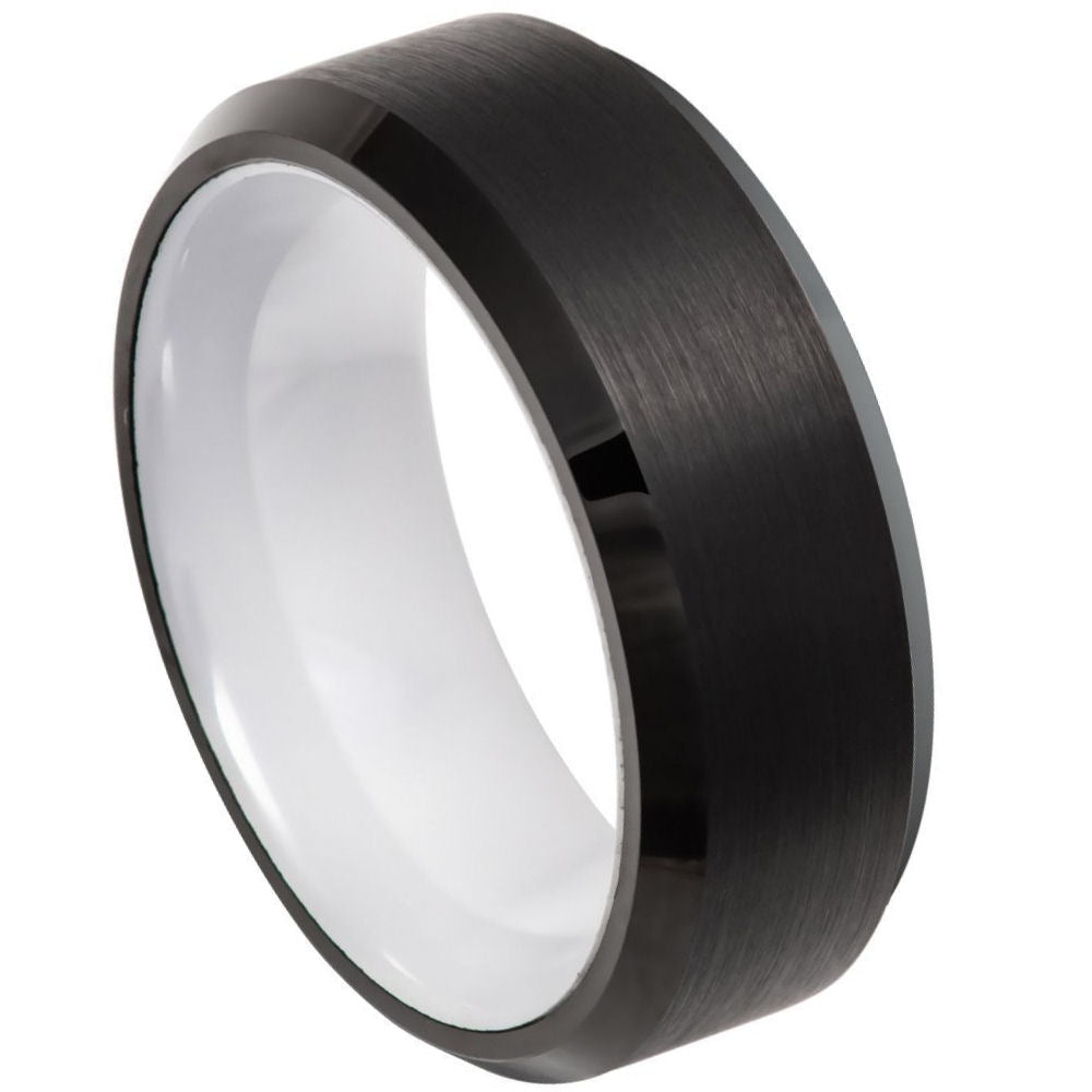 871-8mm Black IP Beveled Edge with White Ceramic Sleeve