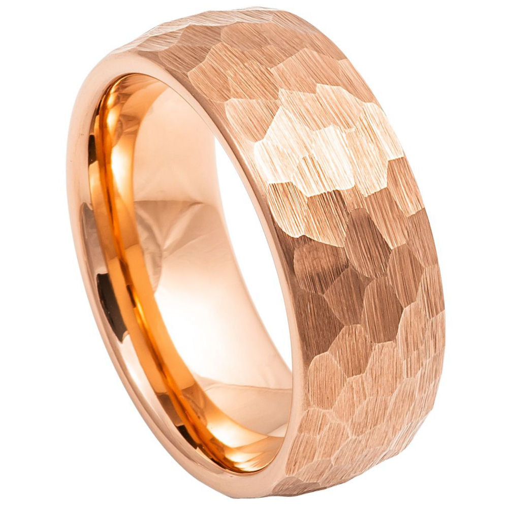873-8mm Rose Gold IP Plated Hammered Brushed Domed