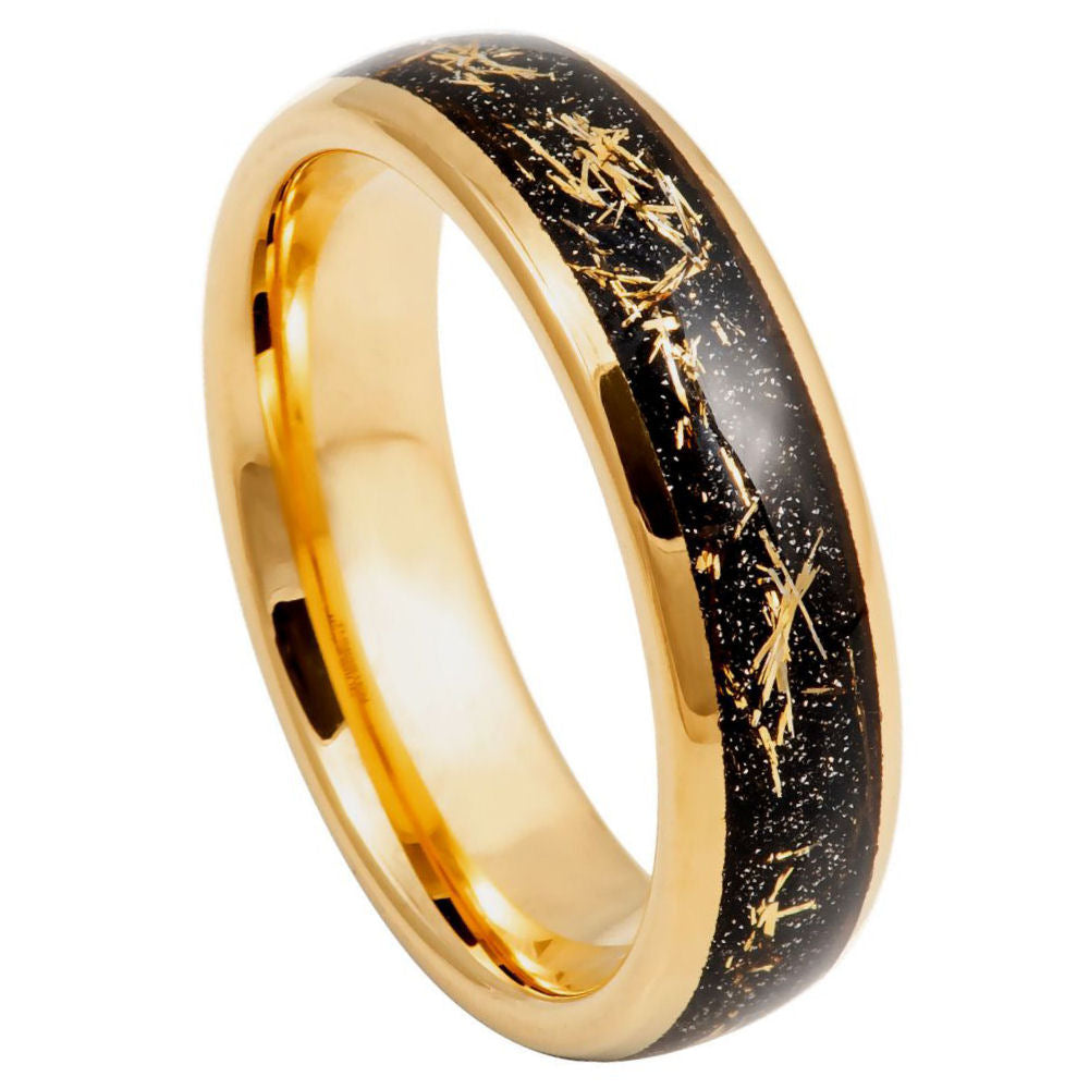 874-6mm Yellow Gold IP Plated with Imitation Meteorite Inlay
