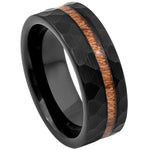891-8mm Black IP Plated Hammered with Hawaiian Koa Wood Inlay