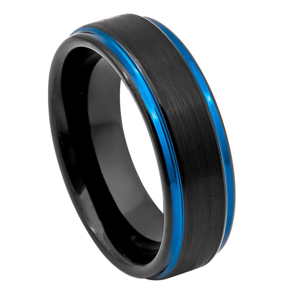 902-6mm Black Outside Blue Inside IP Plated Brushed Center Stepped Edge