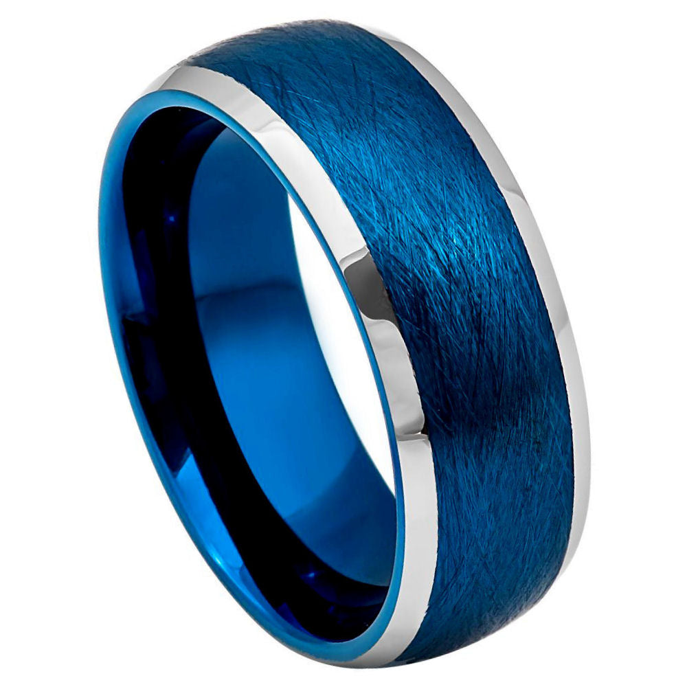 907-8mm Blue IP Plated Domed Brushed Center High Polished Beveled Edge