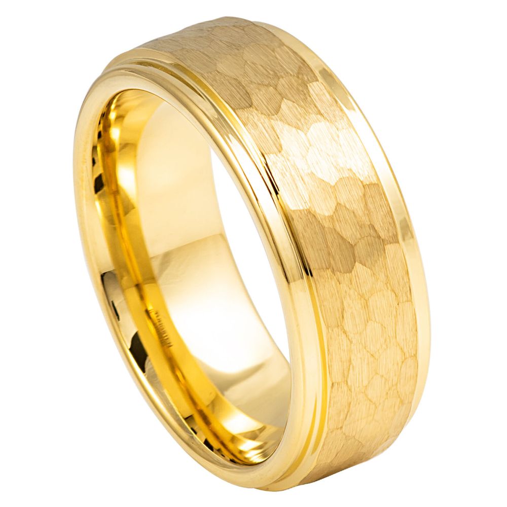 912-8mm Yellow IP Plated Hammered Center with Stepped Edge