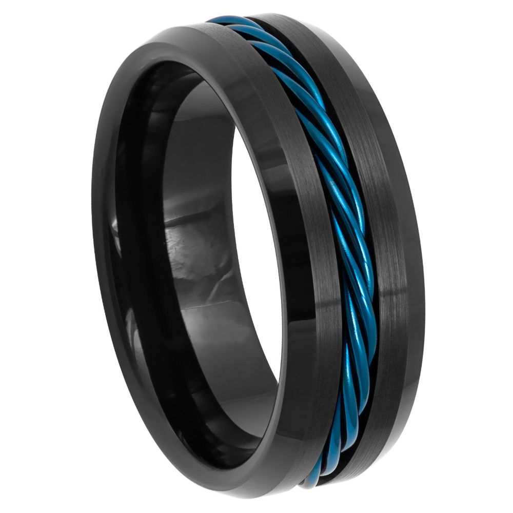 917-8mm Black IP with Blue IP Plated Rope Inlay