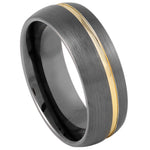 929-8mm Gun Metal IP Plated Brushed Domed with Off Center Yellow IP Strip
