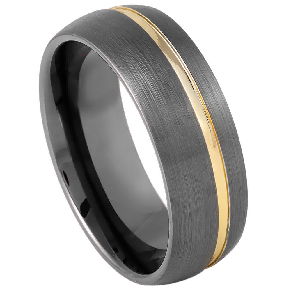 929-8mm Gun Metal IP Plated Brushed Domed with Off Center Yellow IP Strip