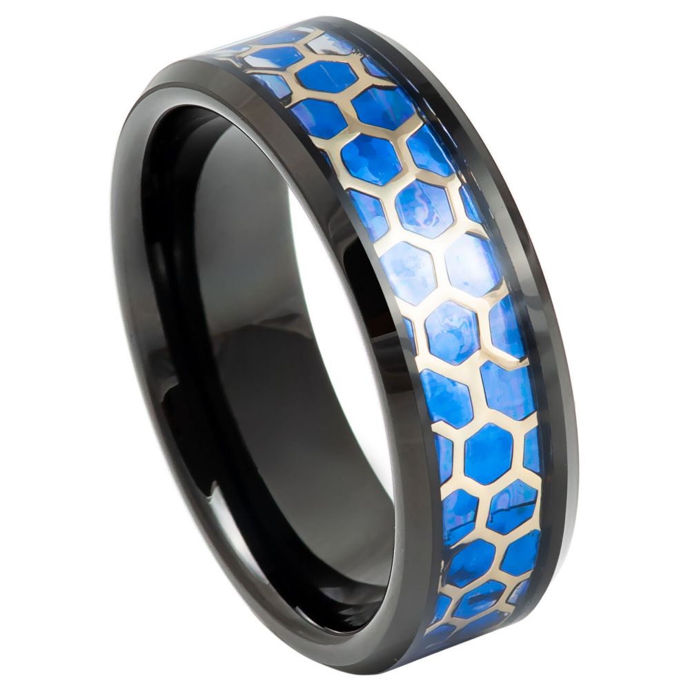 944-8mm Honeycomb Cut-out over Imitation Blue Opal Inlay Beveled Edge