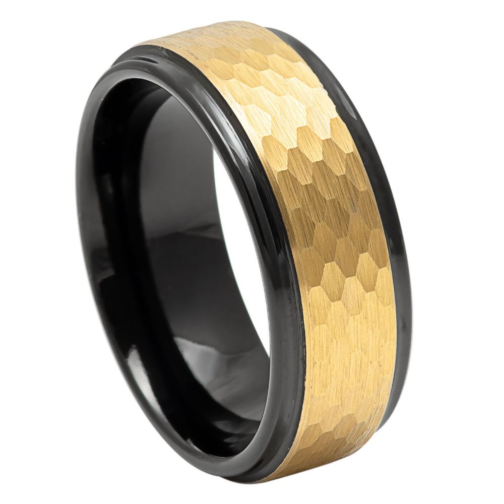 946-8mm Yellow IP Hammered Center with Black IP Stepped Edge