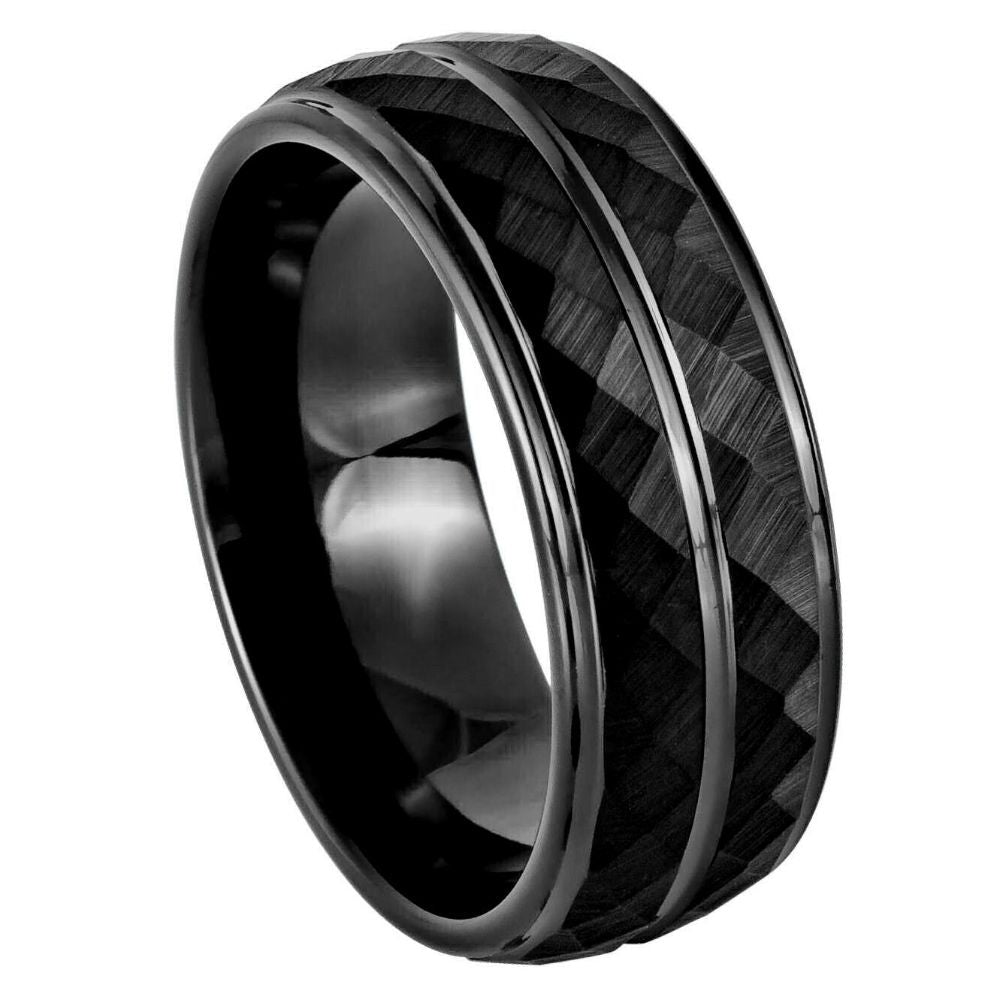 968-8mm Black IP Diamond-Faceted Finish with Center Groove