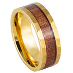 970-8mm Yellow IP Plated Hammered with Hawaiian Koa Wood Inlay