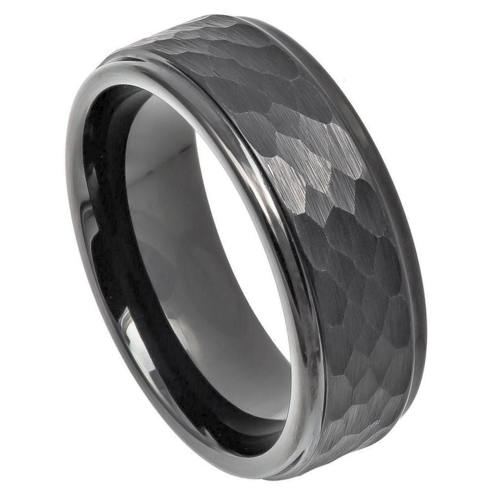 972-8mm Gun Metal IP Plated Hammered Center with Stepped Edge