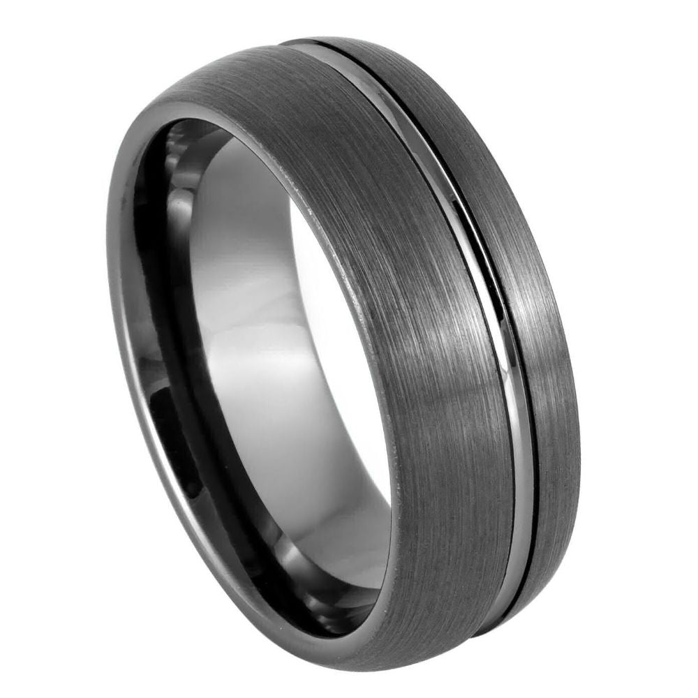 975-8mm Gun Metal IP Plated Domed Brushed Off-center Groove
