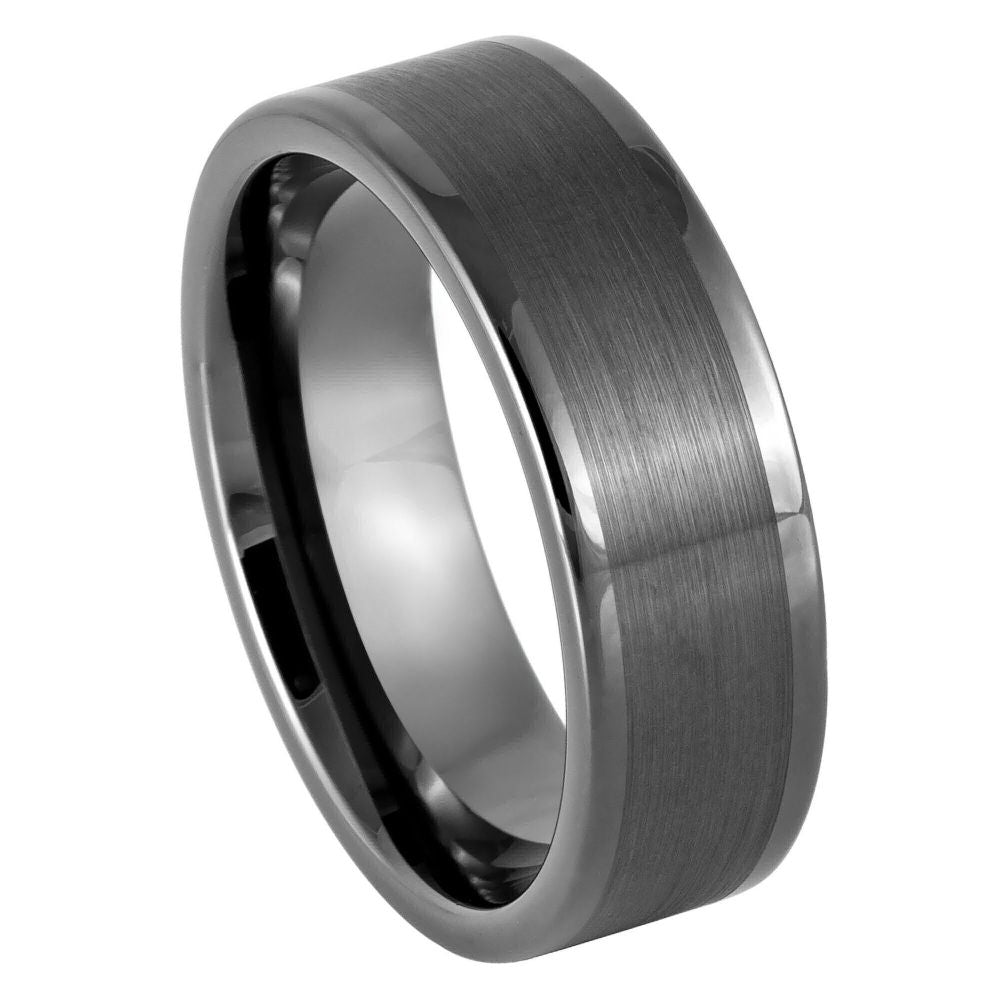 978-8mm Gun Metal IP Pipe Cut Brushed Center High Polish Flat Edge