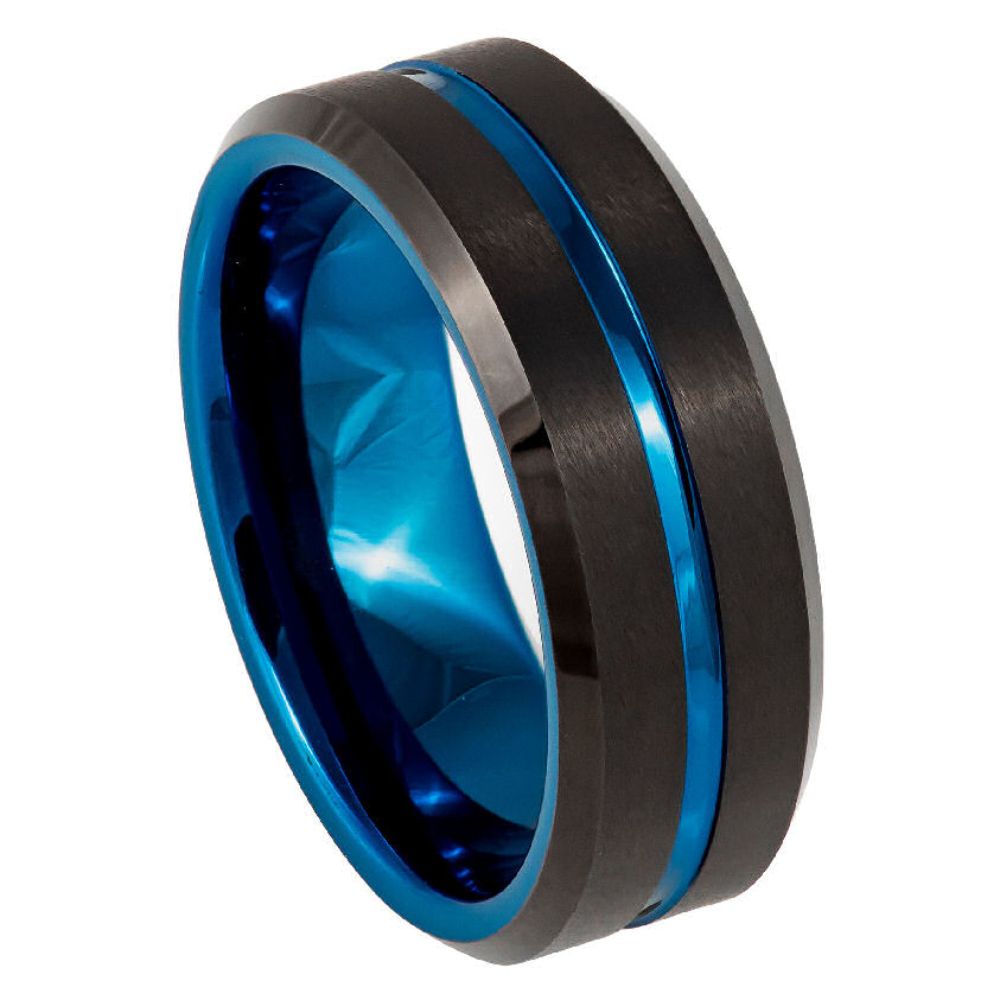 986-8mm Black IP Brushed with Blue IP Plated Grooved Center