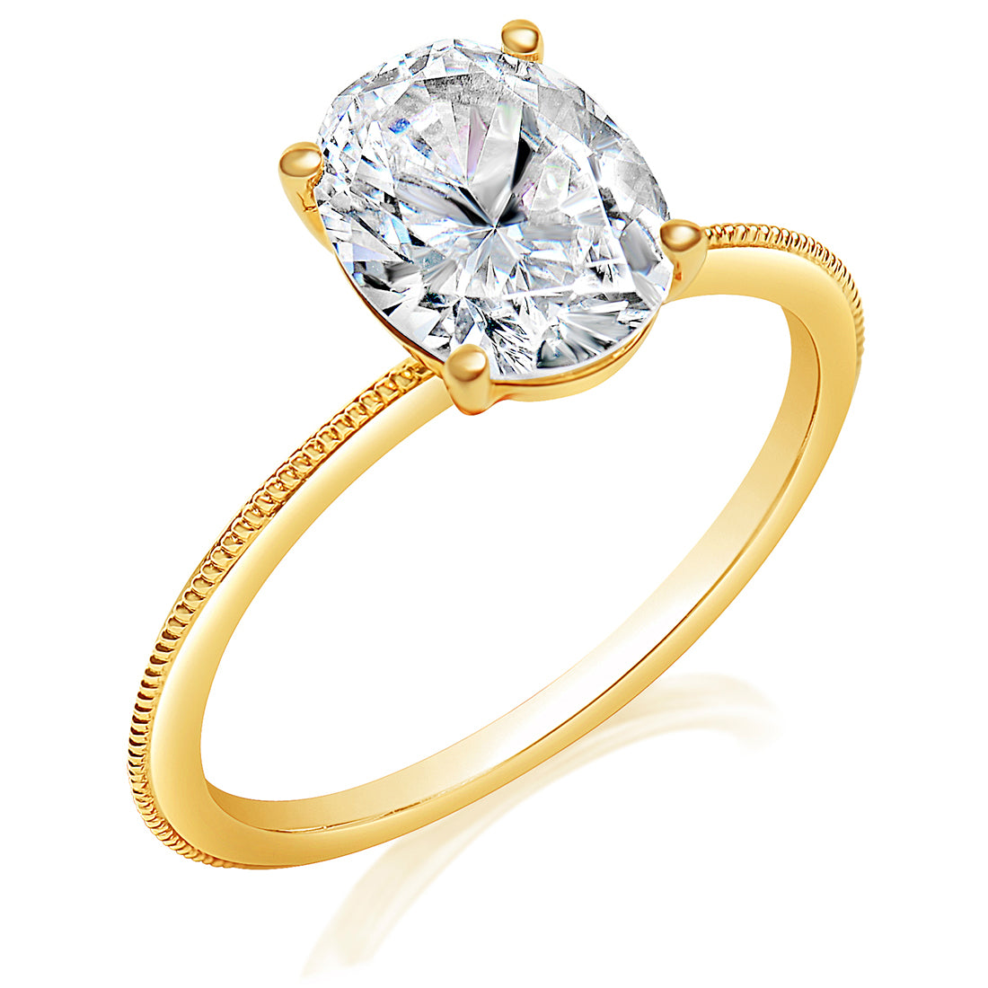 Oval Solitaire Milgrain Band Engagement Ring
