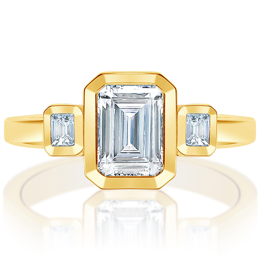 Emerald Bezel Three Stone Engagement Ring