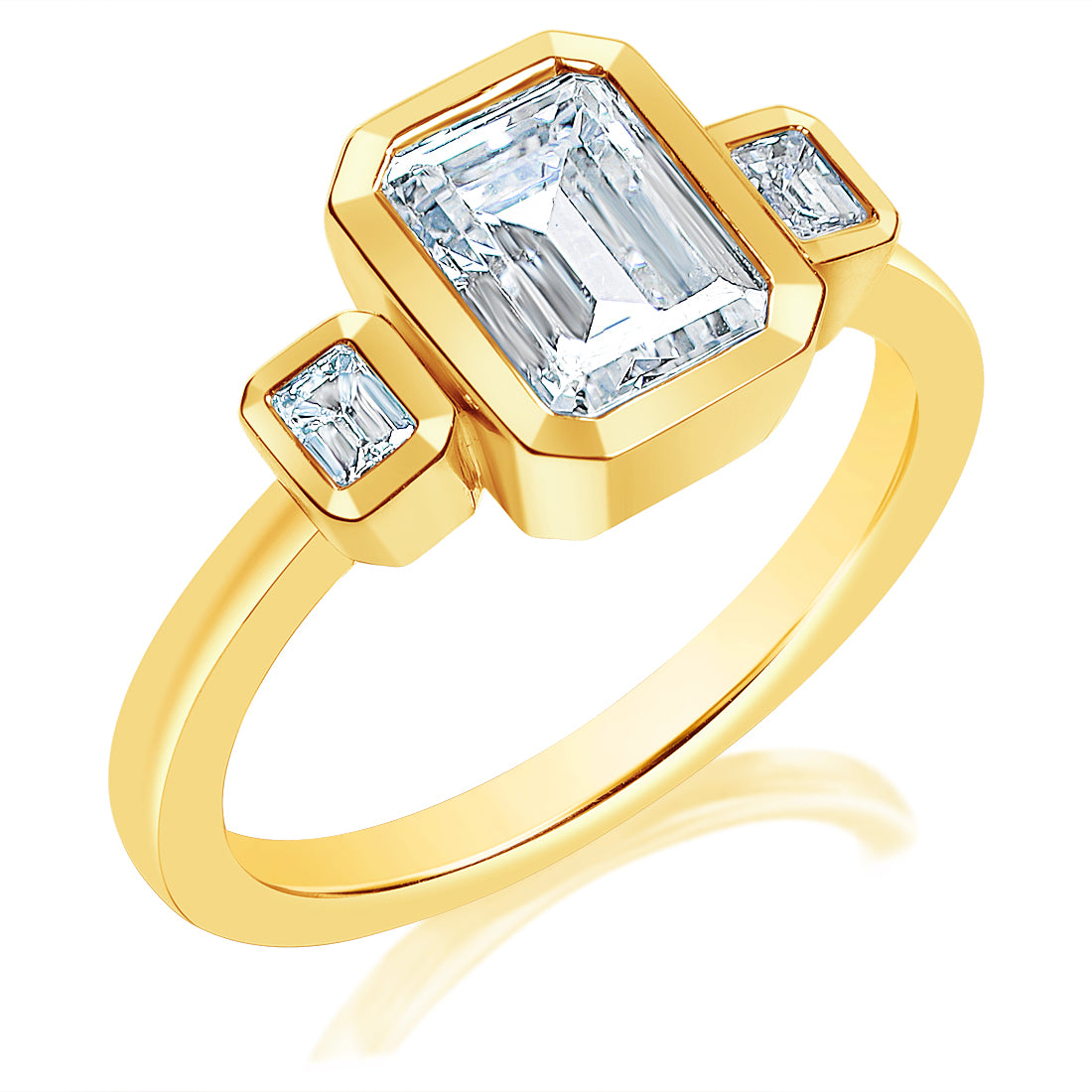 Emerald Bezel Three Stone Engagement Ring