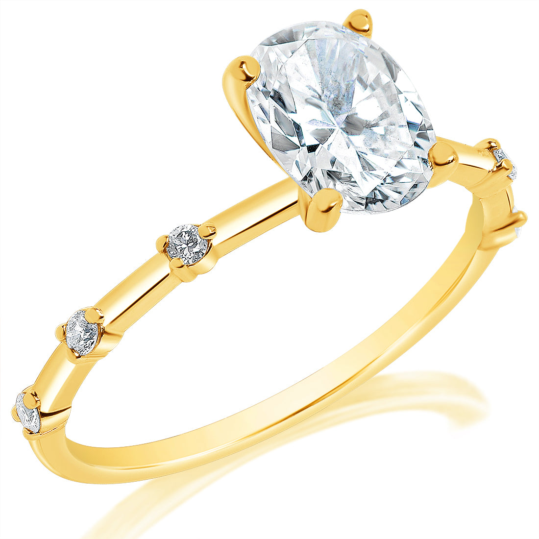 Oval Diamond Spaced Diamond Band Engagement Ring
