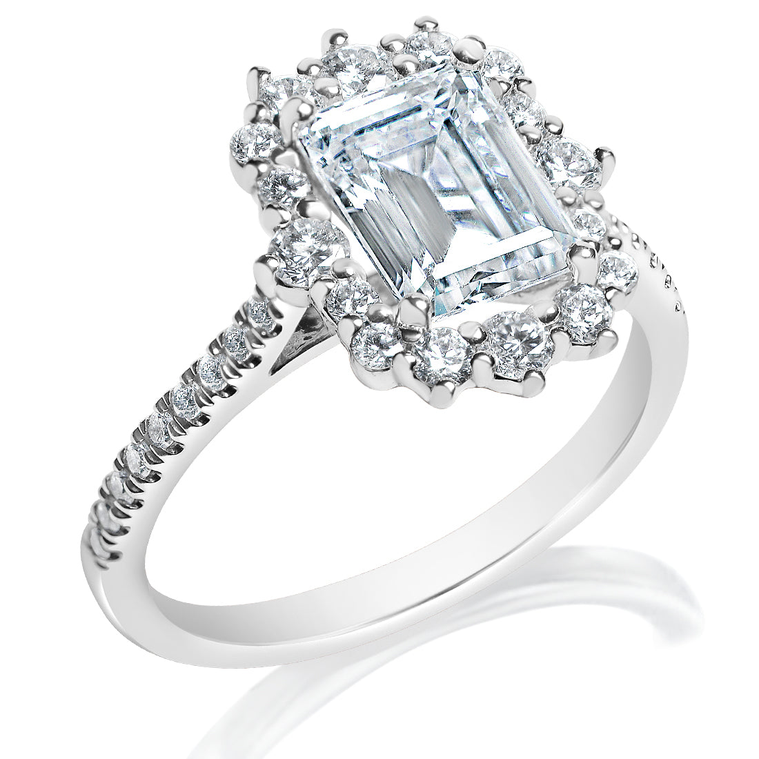 Emerald Diamond Halo Engagement Ring