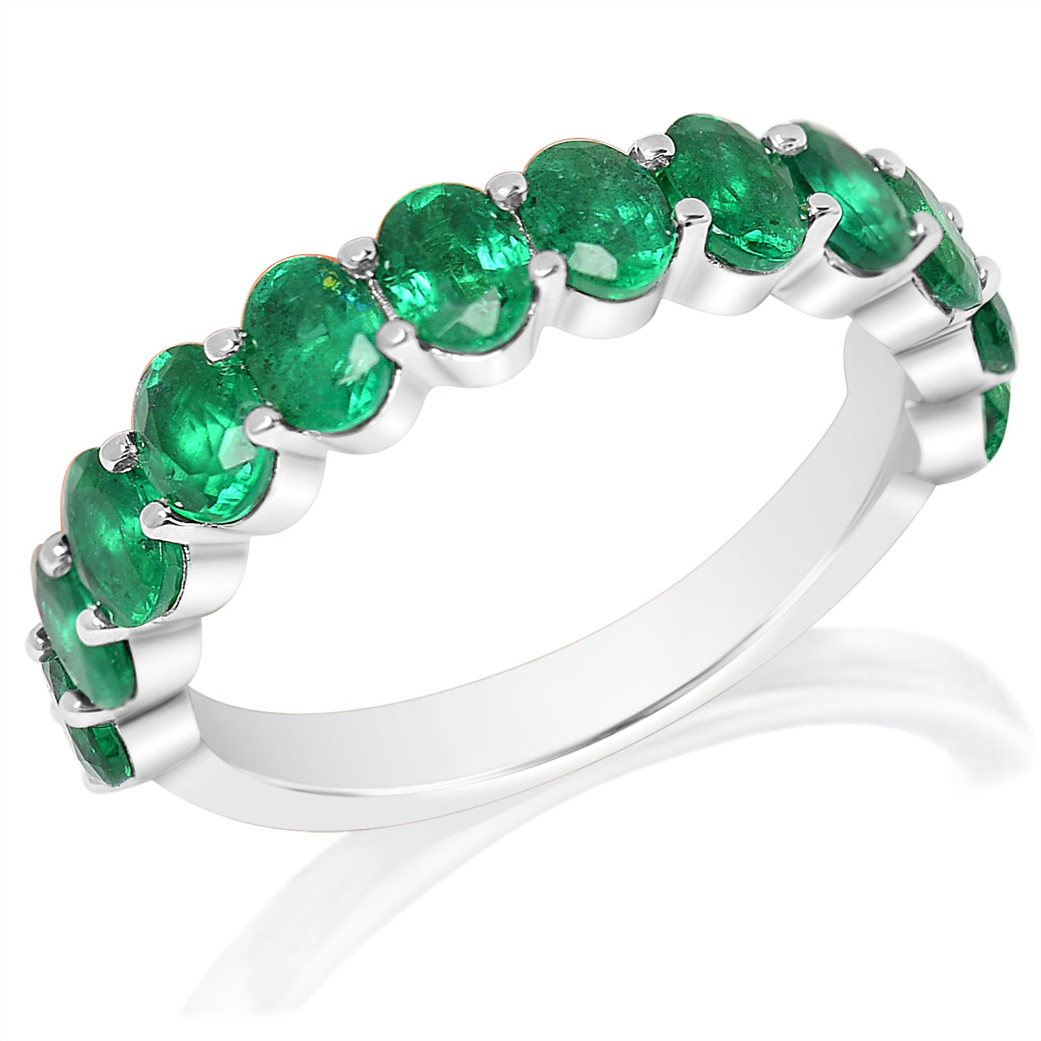 Oval Emerald Diamond Double Shared Prong Ring