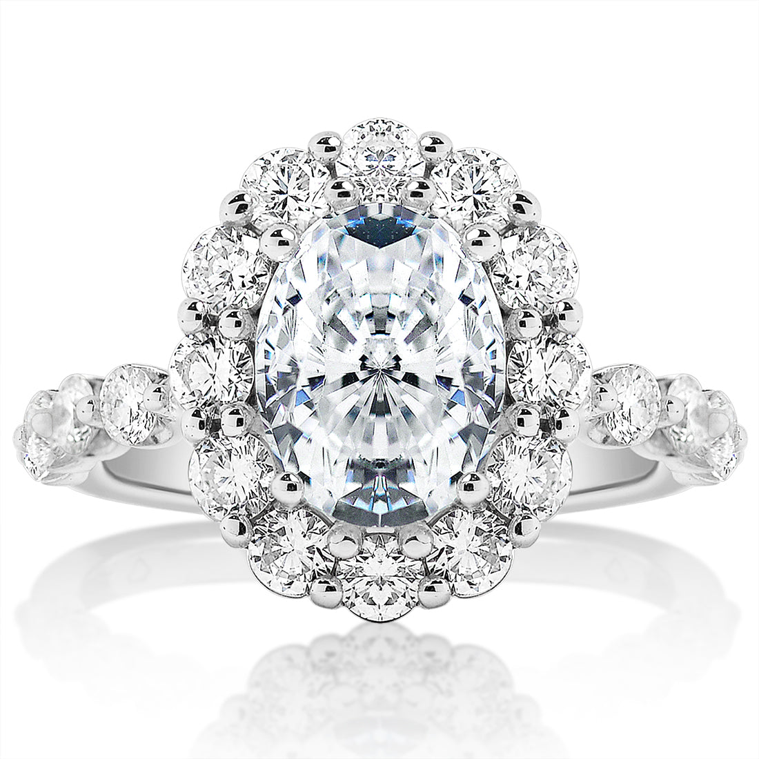 Oval Diamond Floral Halo Engagement Ring