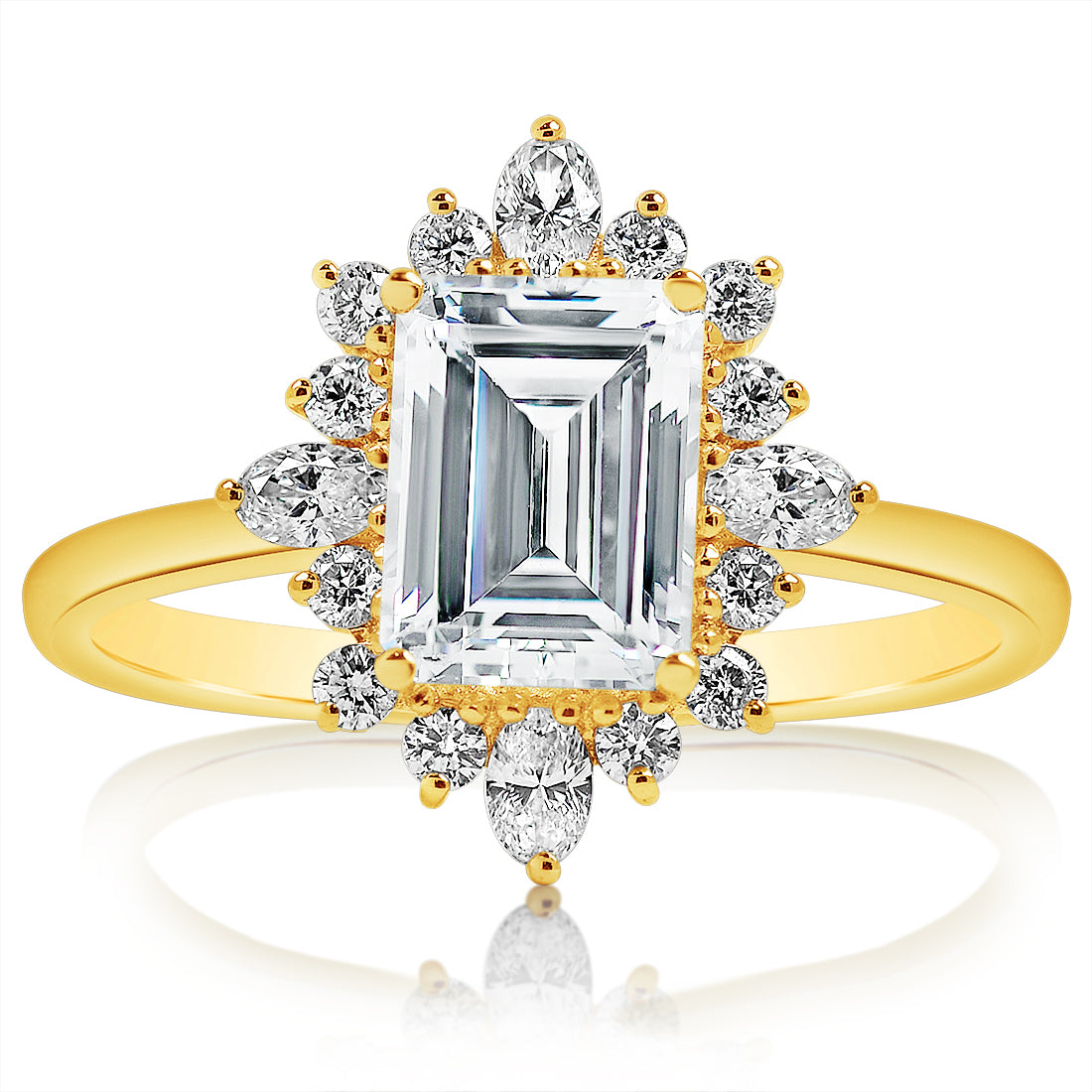 Emerald Diamond Floral Halo Engagement Ring