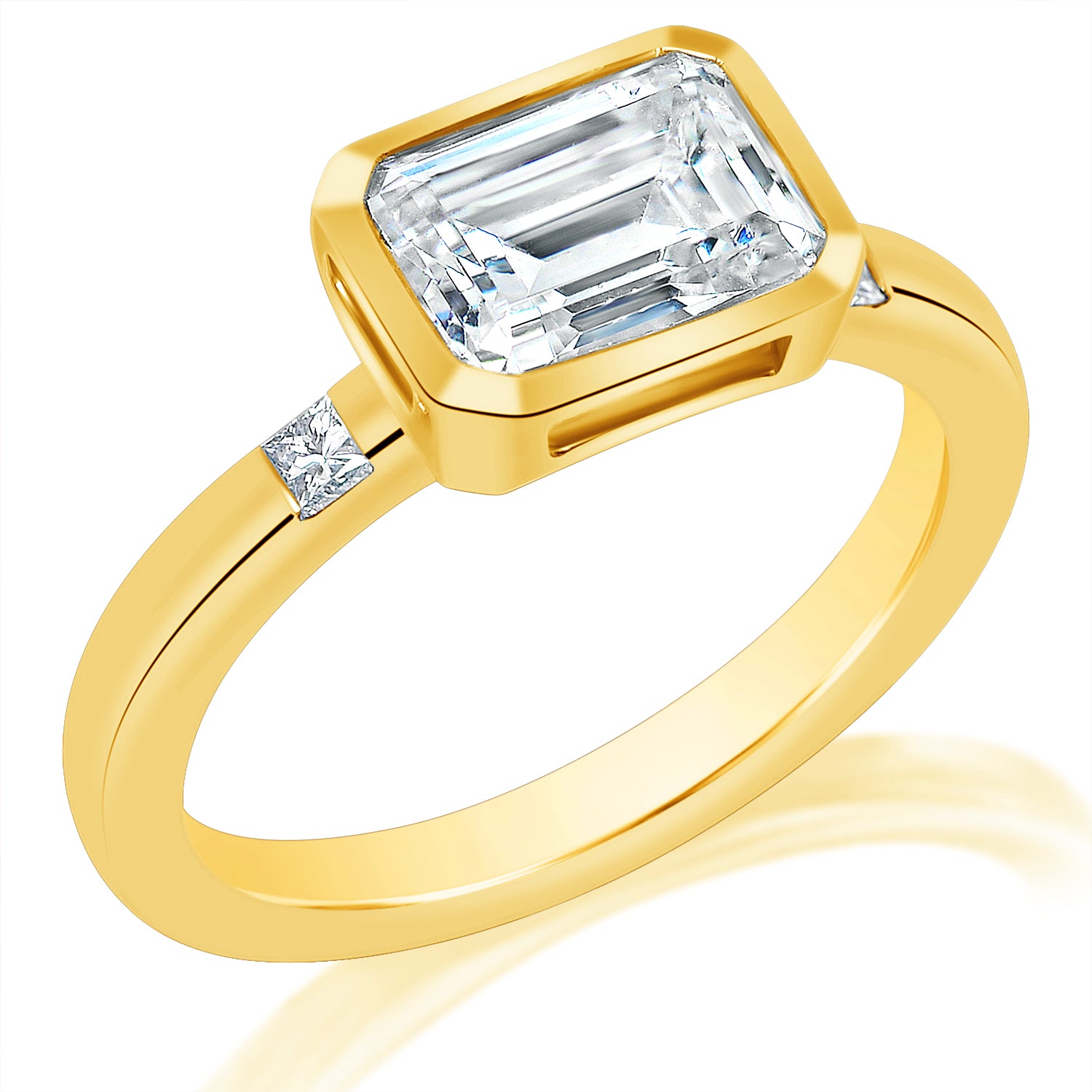 Emerald Diamond Princess Sidestone Engagement Ring