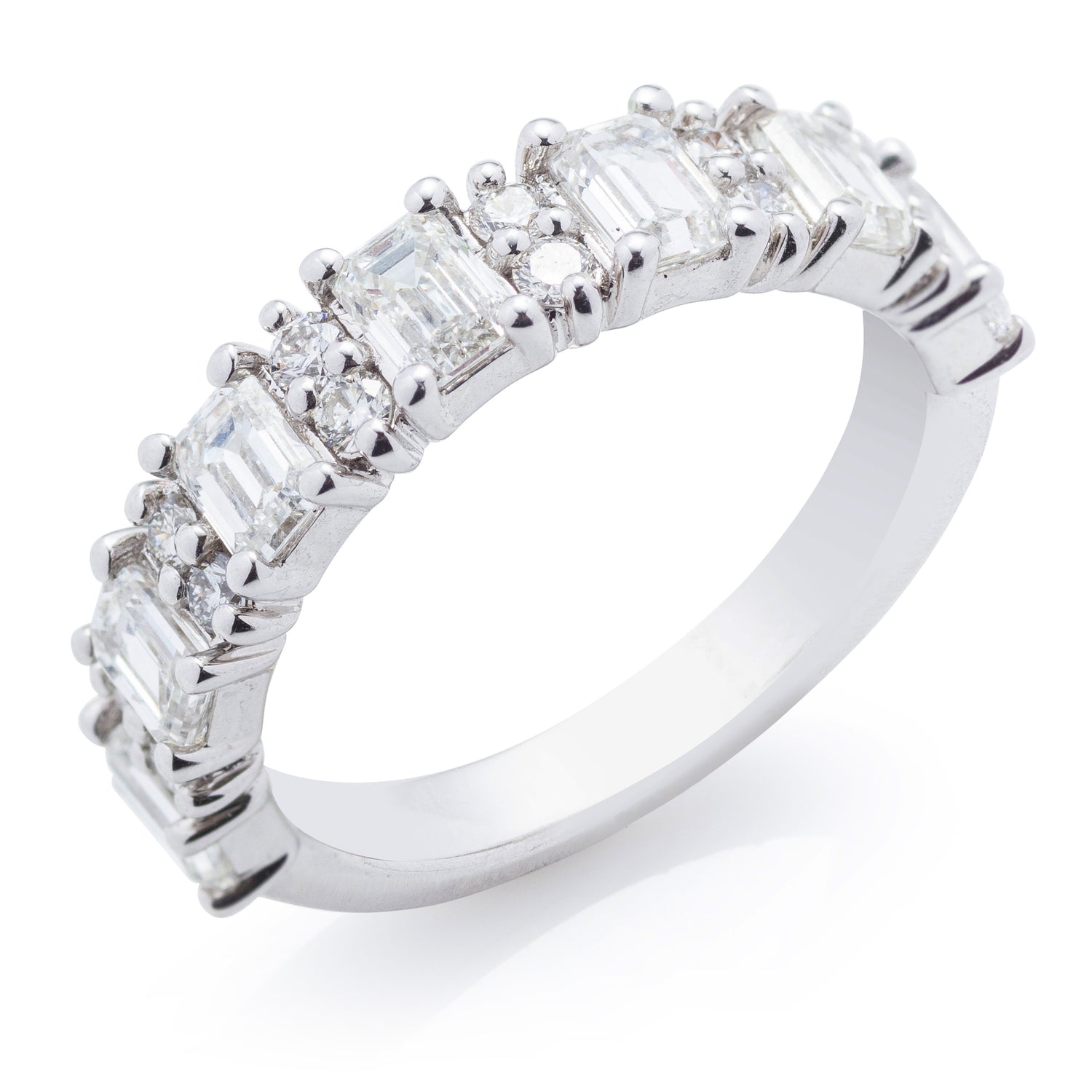 Emerald and Round Diamond Halfway Band