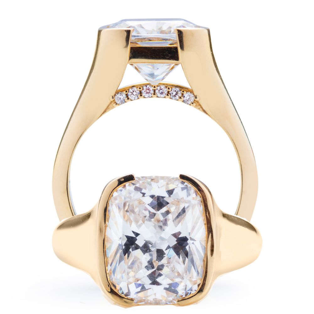 Cushion Half Bezel Diamond Bridge Engagement Ring