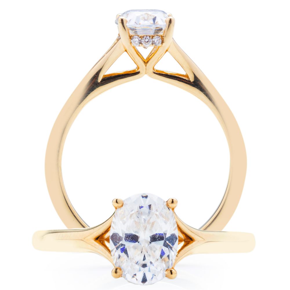 Oval Diamond Hidden Halo Split Shank Engagement Ring