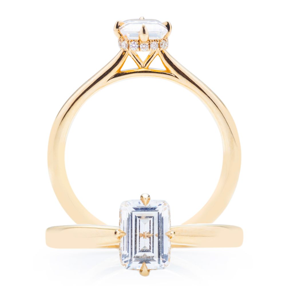Emerald Hidden Halo Eagle Claw Kite Set Engagement Ring
