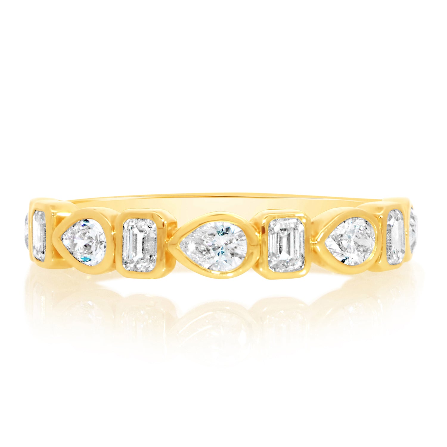 Pear and Emerald Bezel Halfway Band