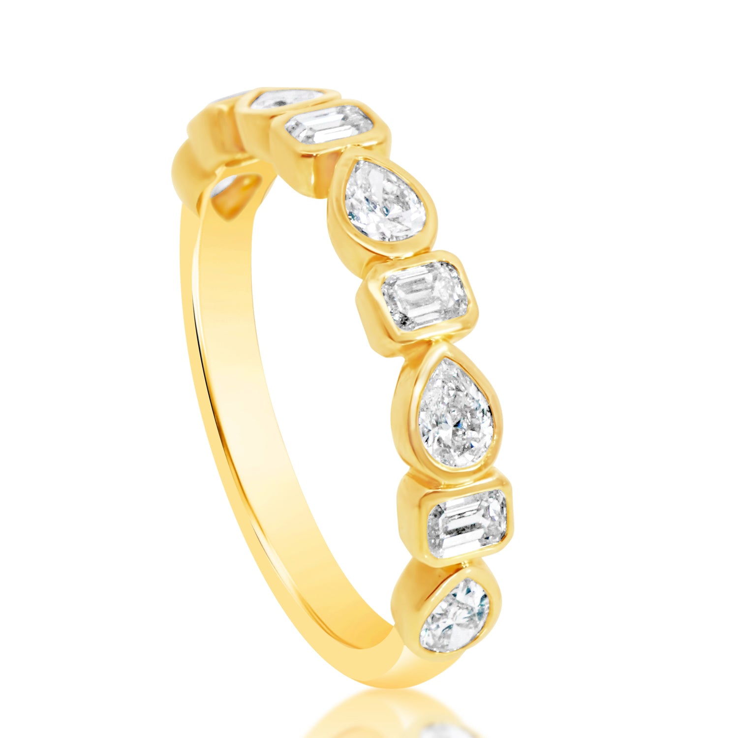 Pear and Emerald Bezel Halfway Band